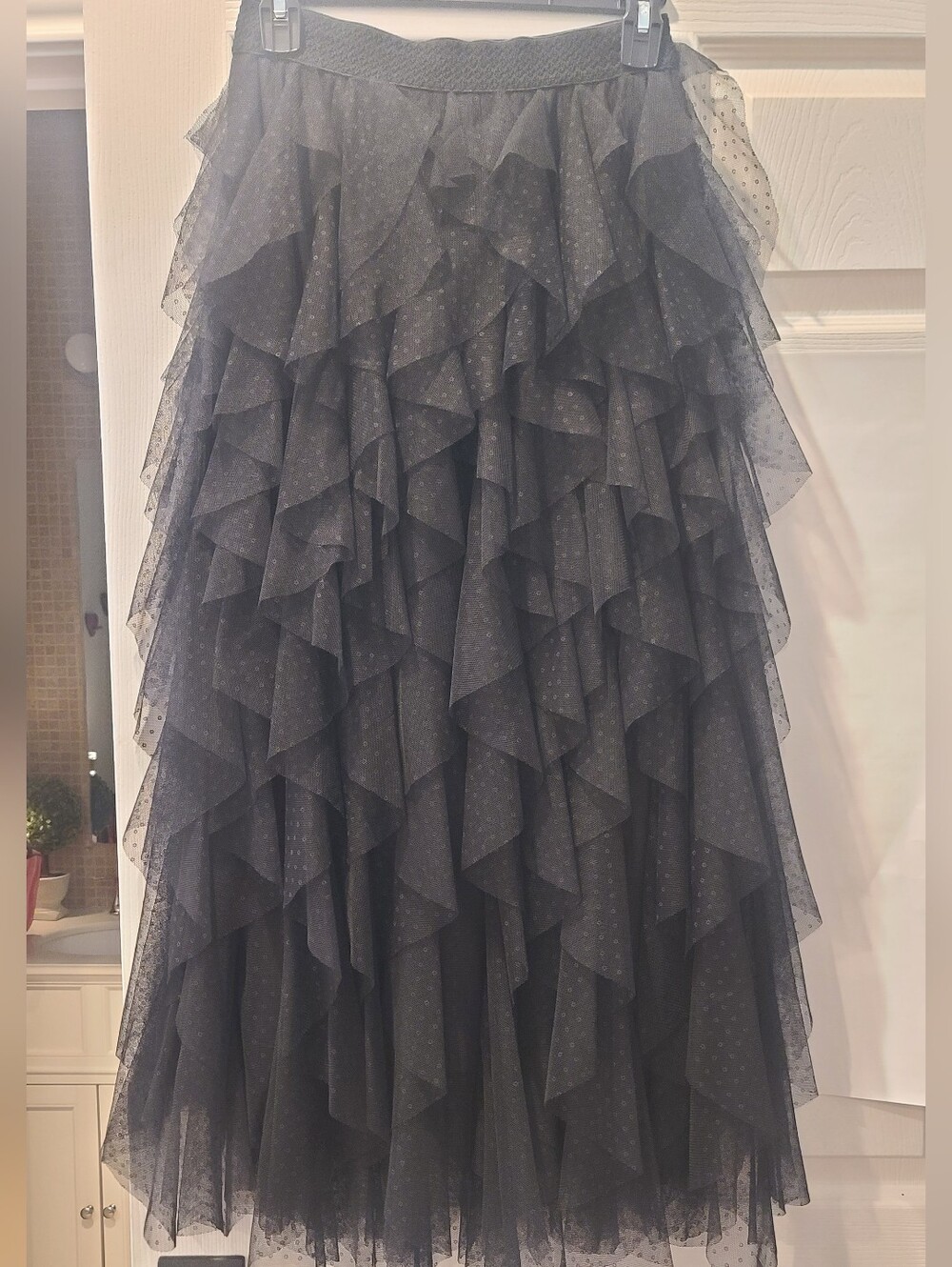 Anthropologie Black Layered Tulle Maxi Skirt
